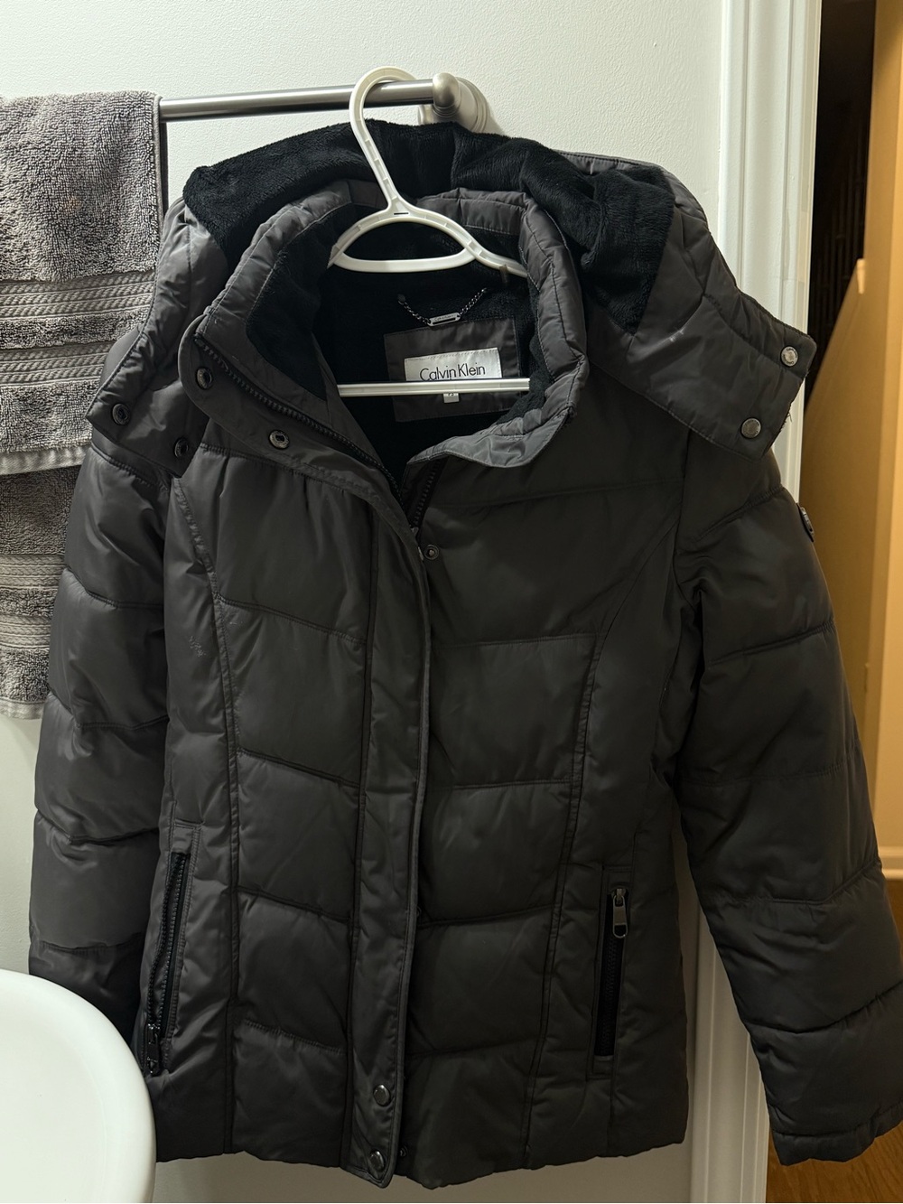 Calvin Klein Black Quilted Puffer Coat with Hood